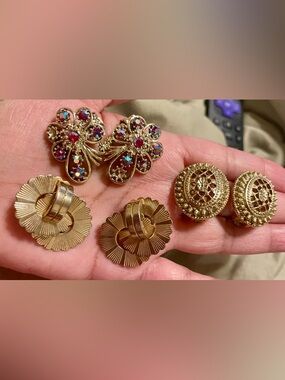 Gold-Tone Floral Crystal Clip-On Earrings - Pink/Multi